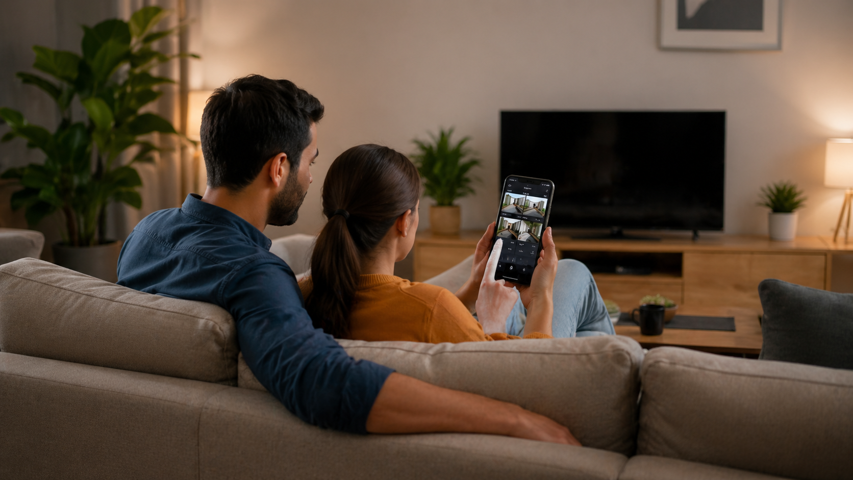 Couple using security app